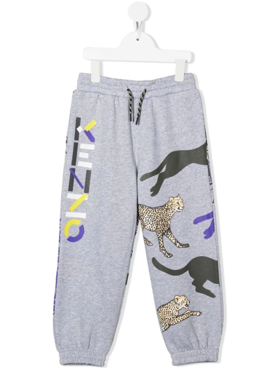 Kenzo Kids' Boy's Running Cheetahs Graphic Joggers In Grey