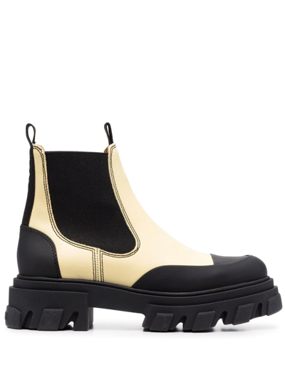 Ganni Two-tone Leather Ankle Boots In Yellow