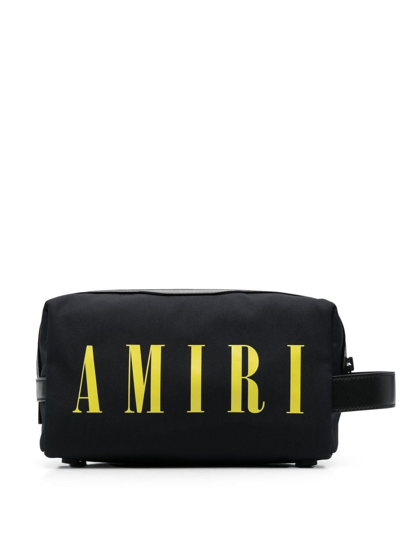 Amiri Logo-print Leather-trim Wash Bag In 黑色