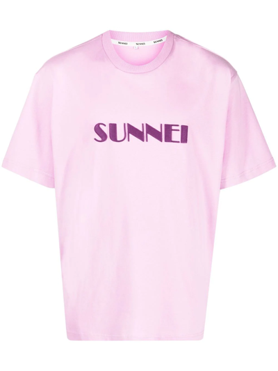 Sunnei Embroidered-logo Cotton T-shirt In Purple