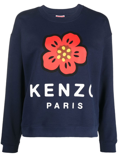 Kenzo Boke Flower Logo-print Sweatshirt In Blue