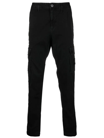 Stone Island Black Cargo Trousers With Old Effect In Navy Blue