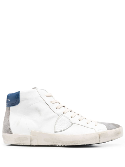 Philippe Model Distressed High-top Trainers In White