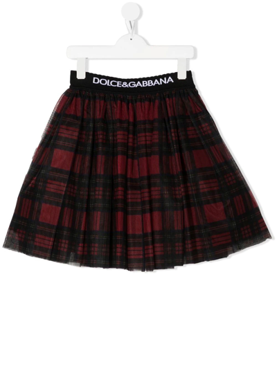 Dolce & Gabbana Kids' Tartan-print Flared Skirt In Multicolor