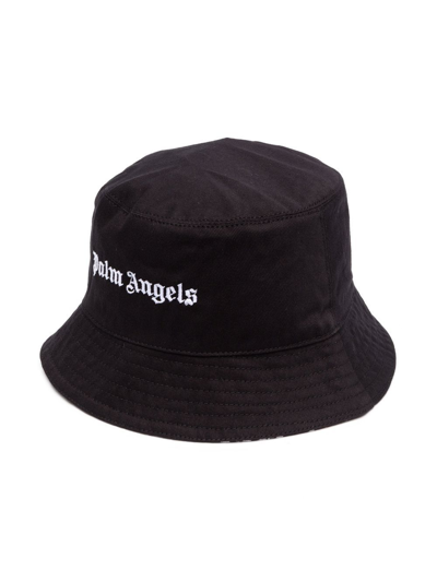 Palm Angels Kids' Cotton Gabardine Bucket Hat In Black