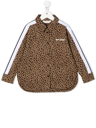 Palm Angels Kids' Girl Oversized Shirt With Print In Brown