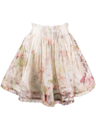 Zimmermann Dancer Floral Ruffle-trim Mini Skirt In Alabaster Garden Floral