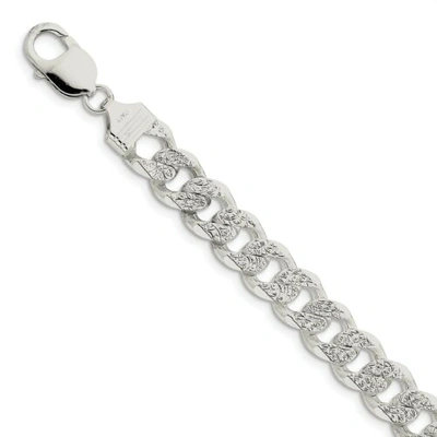 Pre-owned Accessories & Jewelry Sterling Silver Solid 10.5mm Pave Curb Chain Bracelet W/ Lobster Clasp 8" - 9"