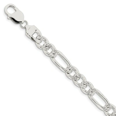 Pre-owned Accessories & Jewelry Sterling Silver Solid 9.5mm Pave Flat Figaro Bracelet W/ Lobster Clasp 8"