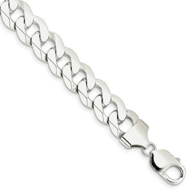 Pre-owned Accessories & Jewelry Sterling Silver Solid 12.3mm Beveled Curb Bracelet W/ Lobster Clasp 8" - 9"