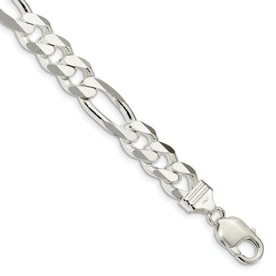 Pre-owned Accessories & Jewelry Sterling Silver Polished 10.75mm Plain Figaro Bracelet W/ Lobster Clasp 8" - 9"