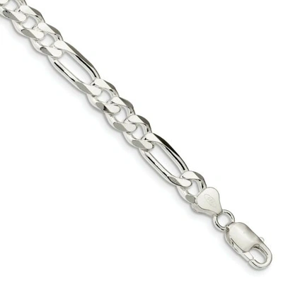 Pre-owned Accessories & Jewelry Sterling Silver Rhodium Plated 7.75mm Figaro Bracelet W/ Lobster Clasp 8"