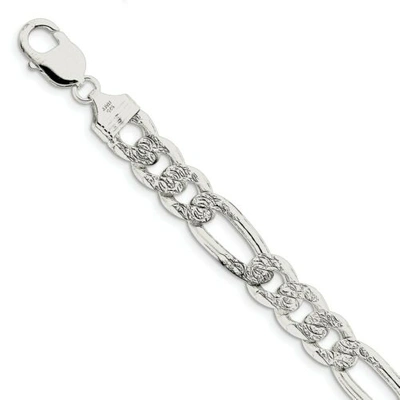 Pre-owned Accessories & Jewelry Sterling Silver Solid 10.5mm Pave Flat Figaro Bracelet W/ Lobster Clasp 8"