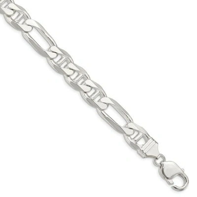 Pre-owned Accessories & Jewelry Sterling Silver Solid 10.65mm Figaro Anchor Bracelet W/ Lobster Clasp 8" - 9"