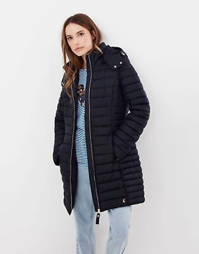 Pre-owned Joules Womens Canterbury Long Padded Coat - Marine Navy