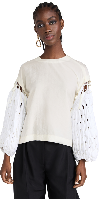 A.w.a.k.e. Poplin Top With Woven Sleeves In White