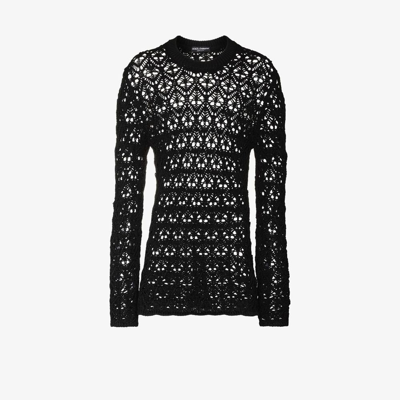 Dolce & Gabbana Open Knit Wool Sweater In Black