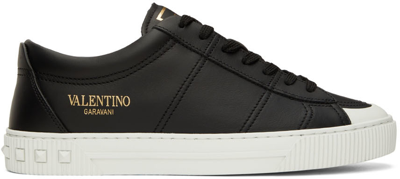 Valentino Garavani Neutral Leather Cityplanet Sneakers For Men In Black