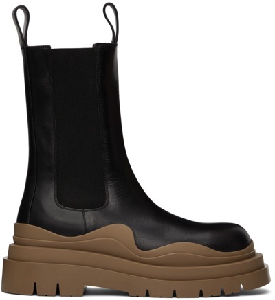 BOTTEGA VENETA BLACK & TAUPE TIRE CHELSEA BOOTS