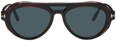 Tom Ford Black & Tortoiseshell Clip-on Glasses In 1 Shiny Black / Blue
