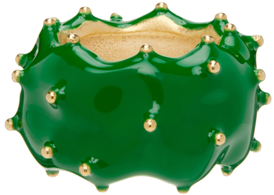 Bottega Veneta Cacti 18ct Yellow Gold-plated Sterling Silver And Enamel Ring In Green