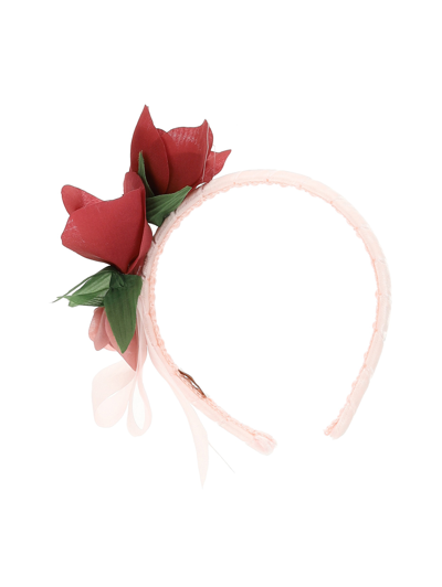 Monnalisa Kids'   Hairband With Organza Roses In Dusty Pink Rose