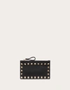 Valentino Garavani Rockstud Calfskin Cardholder With Zip Woman Black Uni