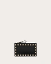 Valentino Garavani Rockstud Grainy Calfskin Cardholder With Zip Woman Black Uni