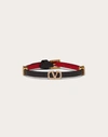 Valentino Garavani Crystal Vlogo Leather Bracelet In Black/pure Red