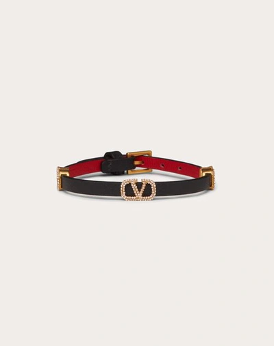 Valentino Garavani Vlogo Signature Leather Bracelet Woman Black/pure Red Uni