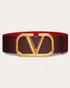 Valentino Garavani Reversible Vlogo Signature Belt In Glossy Calfskin 70mm Woman Rubin/pure Red 080