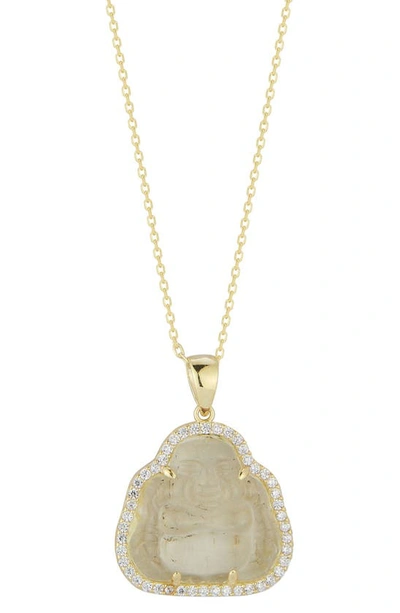 Sphera Milano 14k Yellow Gold Vermeil Cz Halo Buddha Pendant Necklace