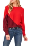Vince Camuto Asymmetric Colorblock Cotton Blend Sweater In Earth Red