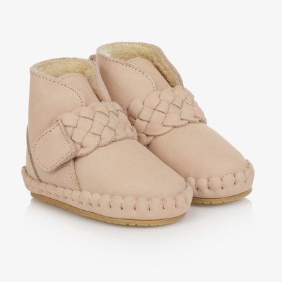 Donsje Pink Plaited Leather Baby Boots
