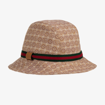 Gucci Children's Cotton Hat With Web In Beige