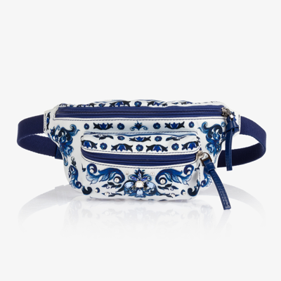 Dolce & Gabbana Kids' Majolica Nylon Belt Bag (23cm) In Blue