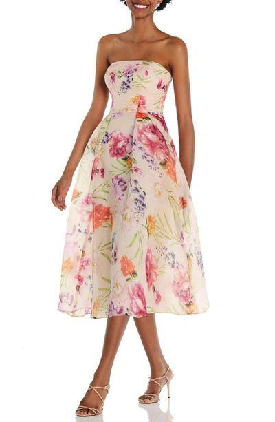 Alfred Sung Women's Strapless Floral Organdy Midi Dress In Pink