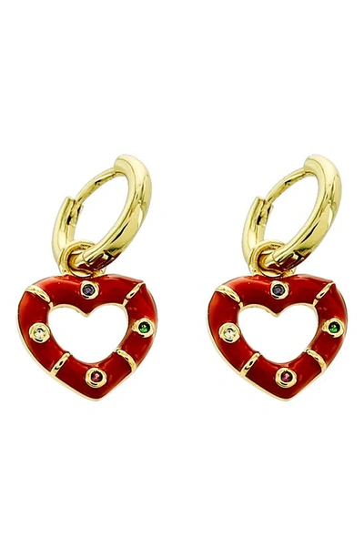 Panacea Heart Charm Hoop Earrings In Red