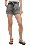 Allsaints Dale Paperbag Waist Denim Shorts In Snow Black In Snow Black