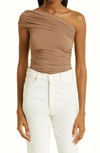 Goldsign The Ayers Ruched One-shoulder Bodysuit In Tan