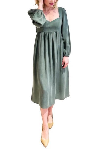 Emilia George Sophie Long Sleeve Maternity Midi Dress In Basil Green