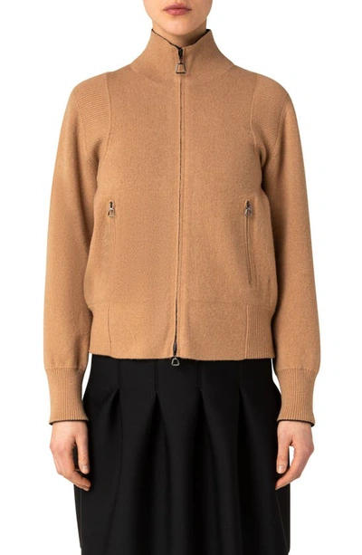 Akris Reversible Cashmere Zip-up Sweater In Craft-black