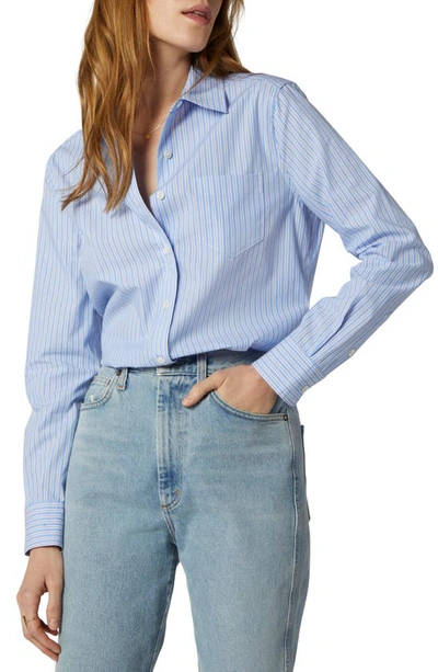 Equipment Brett Stripe Long Sleeve Cotton Blouse In Blue