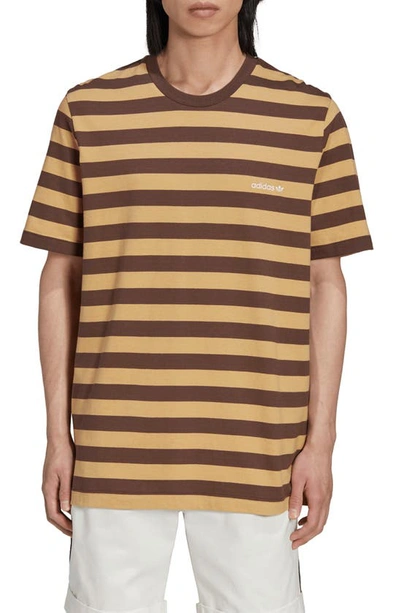 Adidas X Noah Stripe Short Sleeve Cotton T-shirt In Beige/ Brown