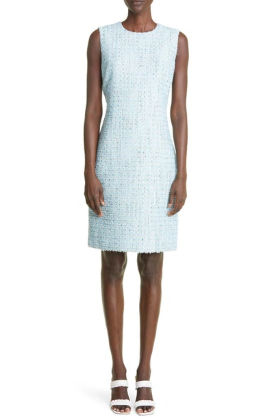 St John Sequin Tweed Knit Sheath Dress In Aqua Multi