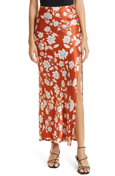 Bec & Bridge Blossom Satin Maxi Skirt In Rust-print