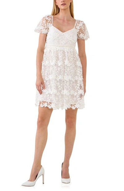 Endless Rose Floral Lace Puff Sleeve Minidress In White