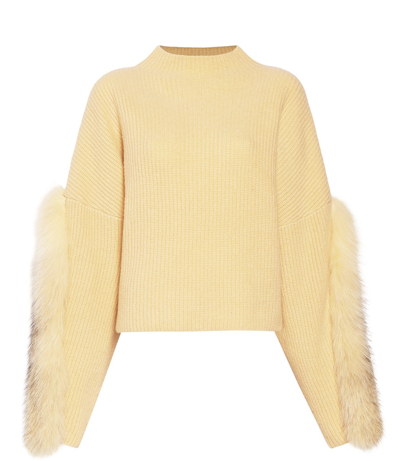 Lapointe Cashmere Silk Fur Sweater In Pale Yellow