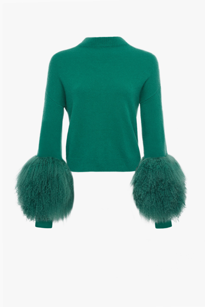 Lapointe Cashmere Silk Sweater With Shearling In Green