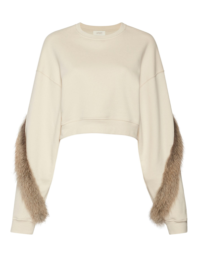 Lapointe Cotton Fox Fur Sweatshirt In Cream